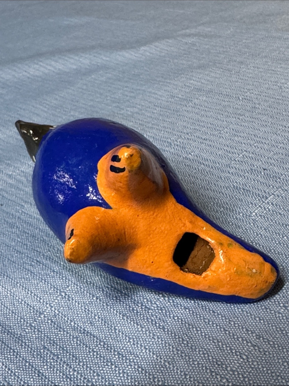 Mexican Tonalá pottery bird whistle blue, green, and yellow hand-painted 3.5” - Picture 5 of 6